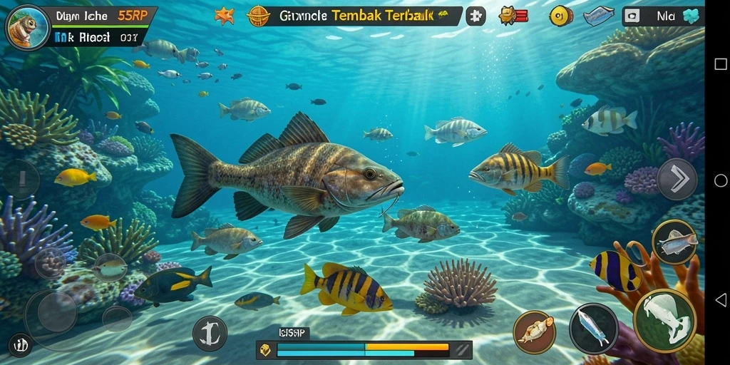 Tampilan gameplay seru 55RP dengan aksi tembak ikan.