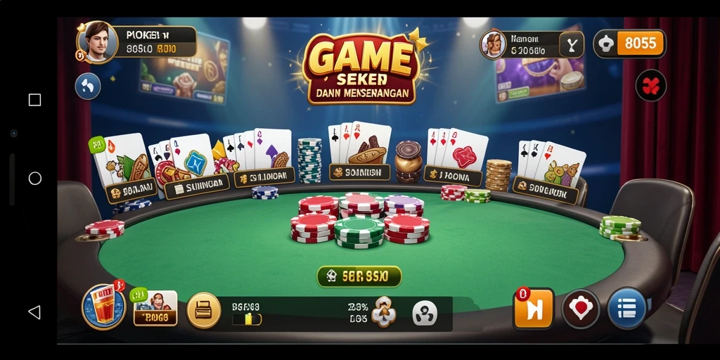 Tampilan gameplay poker di aplikasi 8055 yang menarik dan menyenangkan.