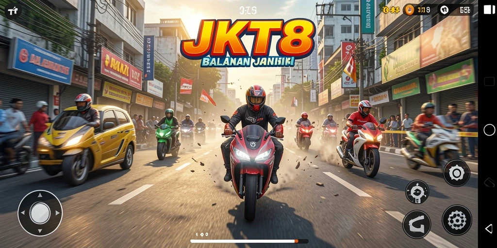 Tampilan gameplay JKT8 yang mendebarkan di jalanan Jakarta.