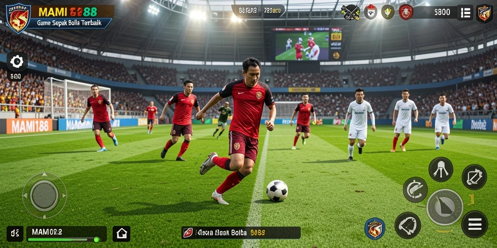 Tampilan antarmuka permainan MAMI188 dengan aksi sepak bola yang mendebarkan.