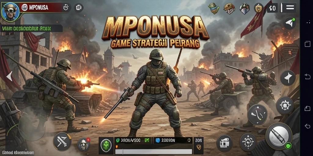Gameplay seru dalam MPONUSA dengan strategi SLG yang mendebarkan.