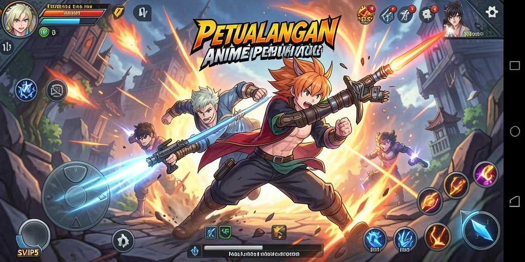 Tampilan gameplay yang penuh warna dalam SVIP5, menjelajahi dunia anime.